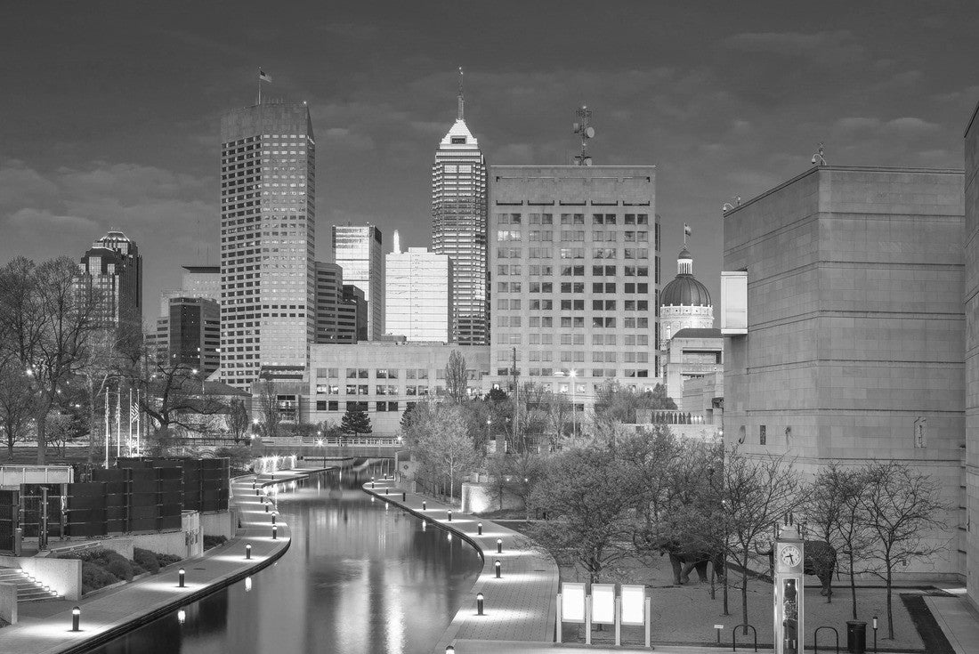 Noah Jigsaw Puzzle Indianapolis. Cityscape image of downtown Indianapolis, Indiana during twilight blue hour in black white 2000 pieces