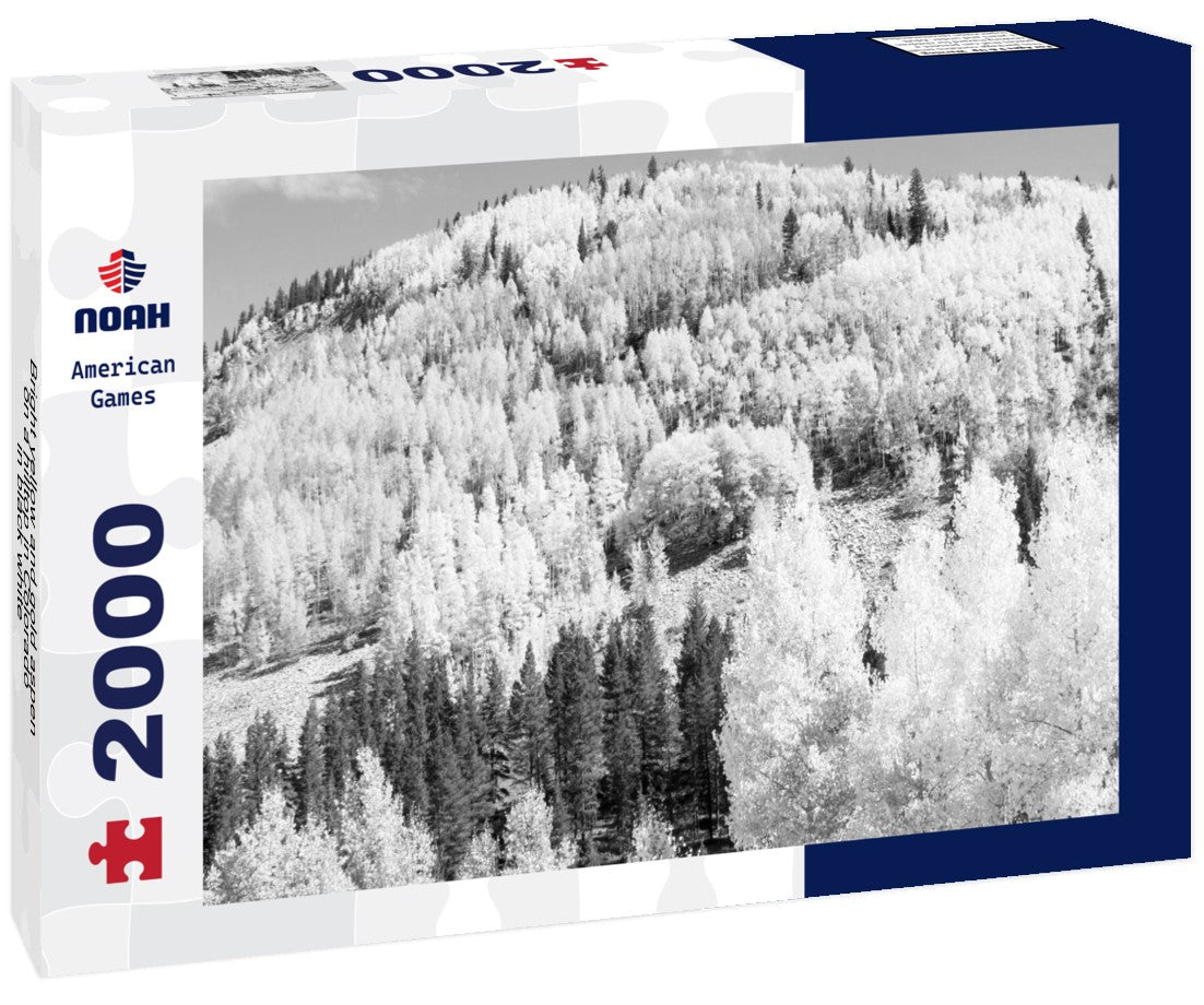 Noah Jigsaw Puzzle Bright yellow and gold aspen on a hilltop in Colorado in black white 2000 pieces