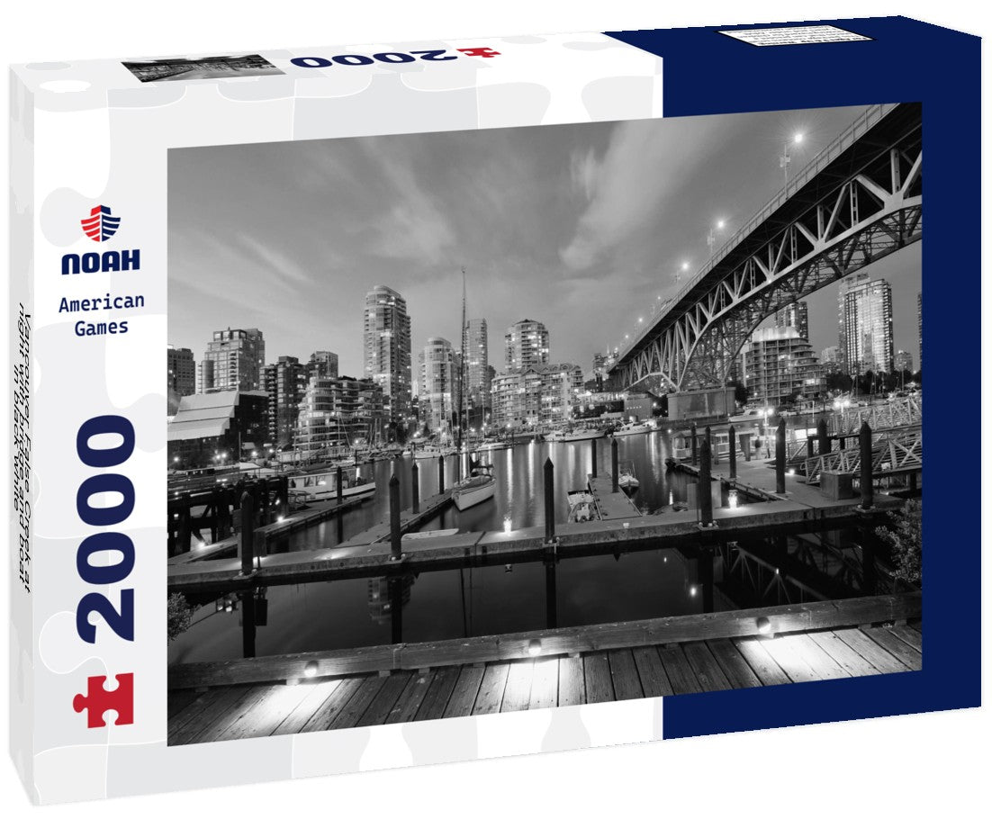 Vancouver False Creek at night with bridge and boat 2000pc PuzzleBlack and White