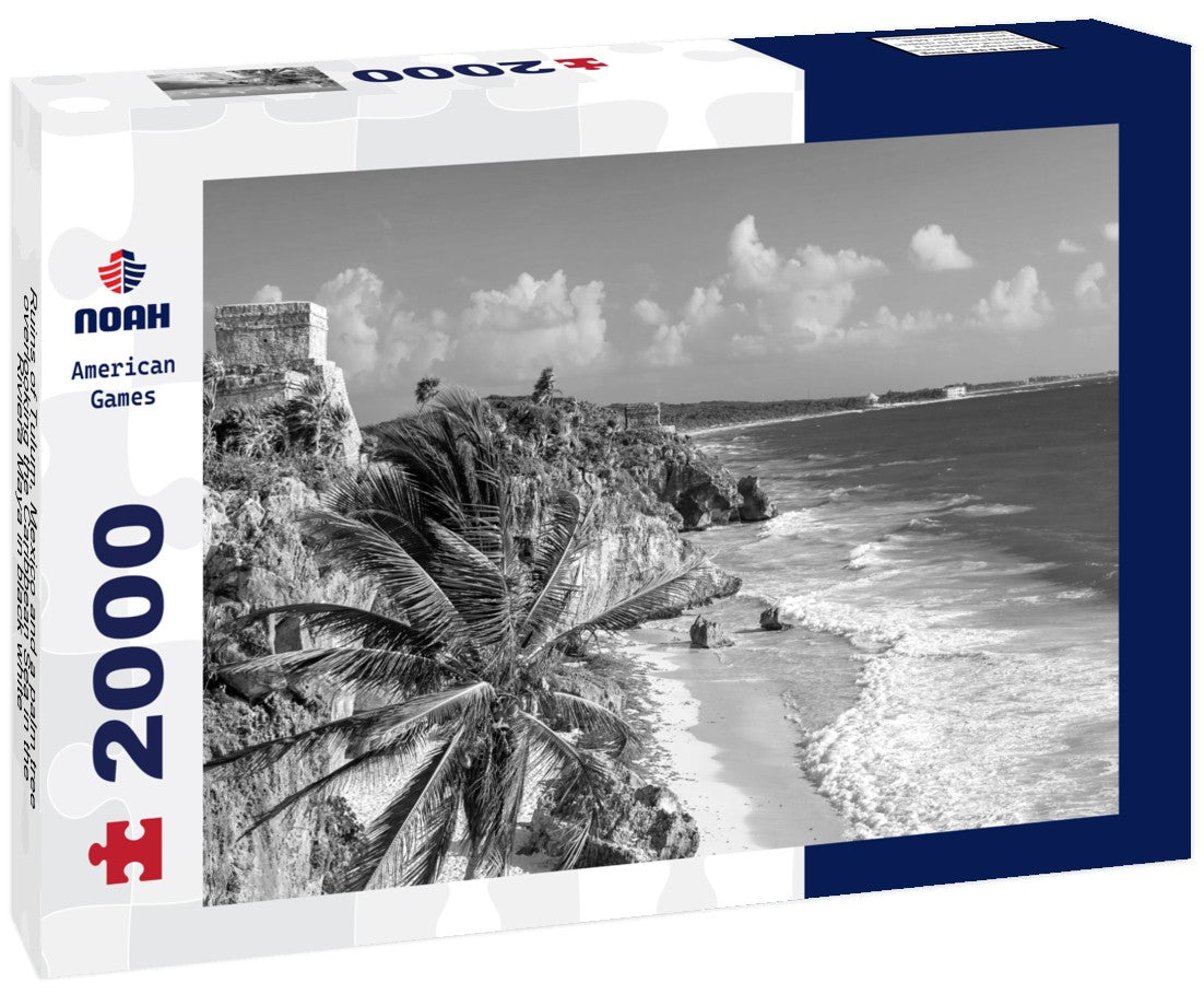 Ruins of Tulum, Mexico and a palm tree overlooking the Caribbean Sea in the Riviera Maya 2000pc PuzzleBlack and White
