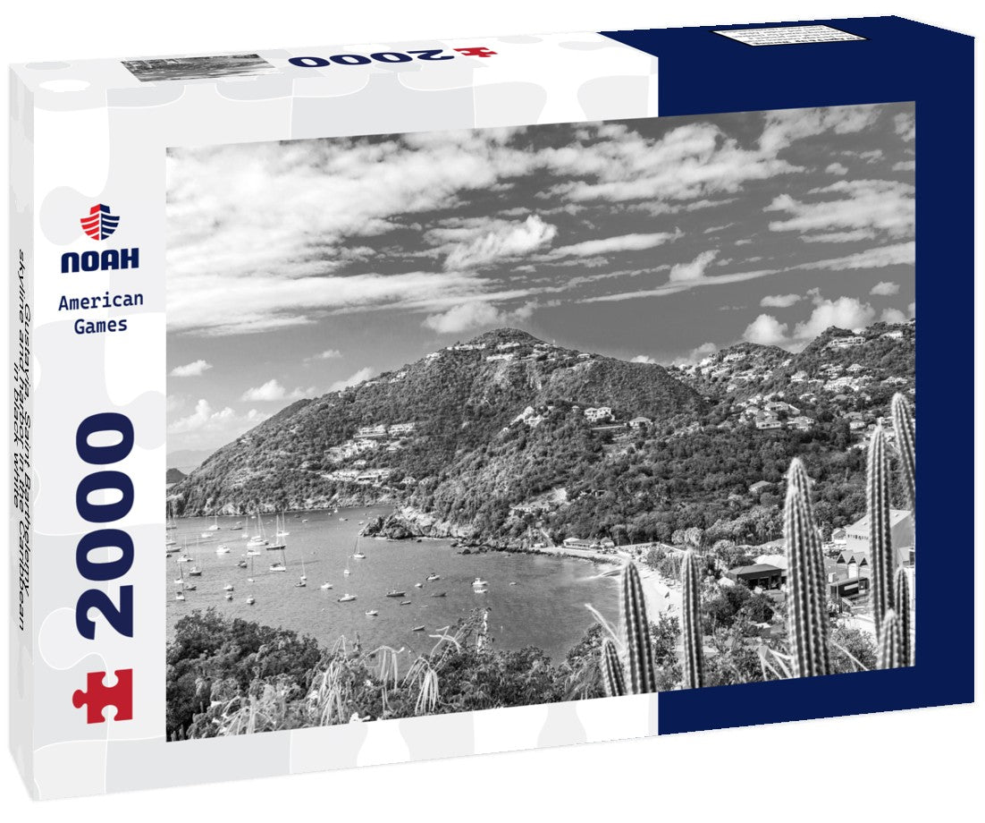 Gustavia, Saint Barthelemy skyline and harbor in the Caribbean 2000pc PuzzleBlack and White