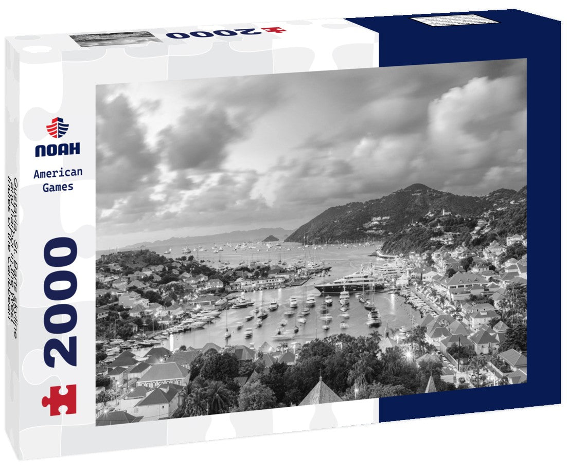 Gustavia, St. Barts skyline and harbor in the West Indies of the Caribbean 2000pc PuzzleBlack and White