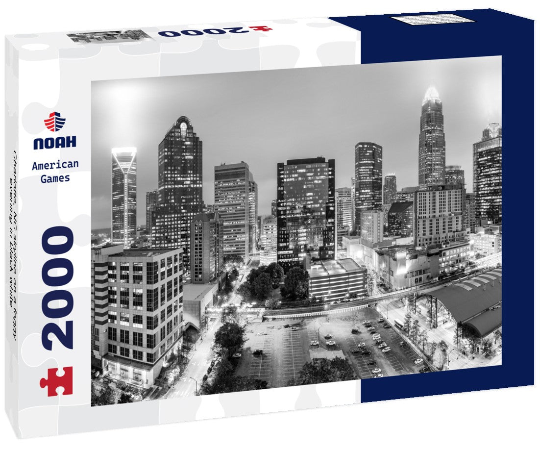 Charlotte, NC skyline on a foggy evening 2000pc PuzzleBlack and White