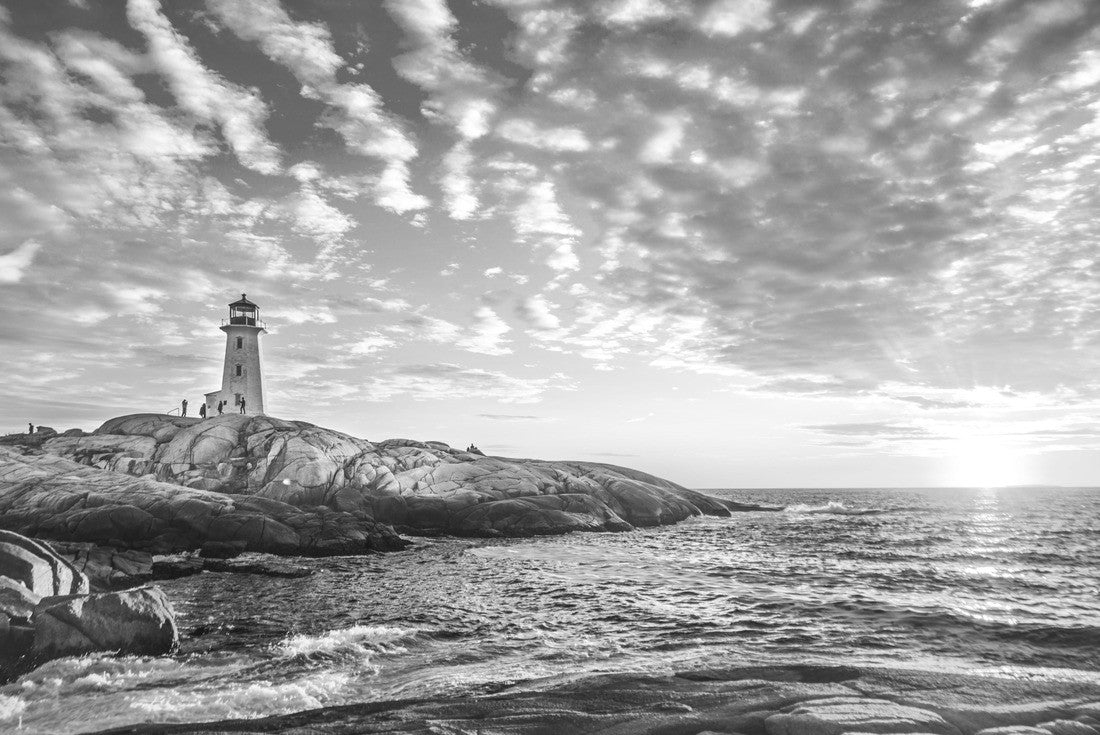 Noah Jigsaw Puzzle Peggy's Cove Hellhouse Sunset Ocean view landscape in Halifax, Nova Scotia in black white 2000 pieces