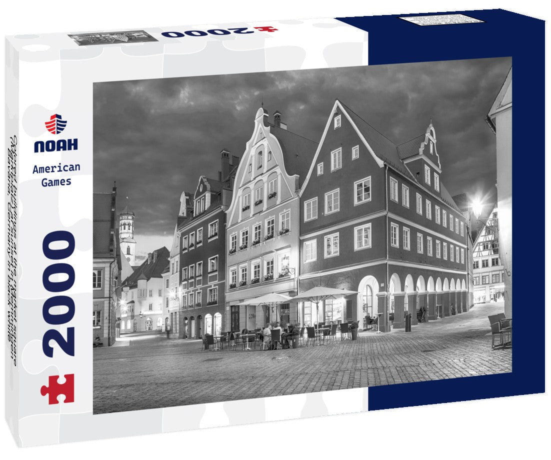 Colored buildings at the market square (Marktplatz) at sunset in Memmingen, Bavaria, Germany 2000pc PuzzleBlack and White