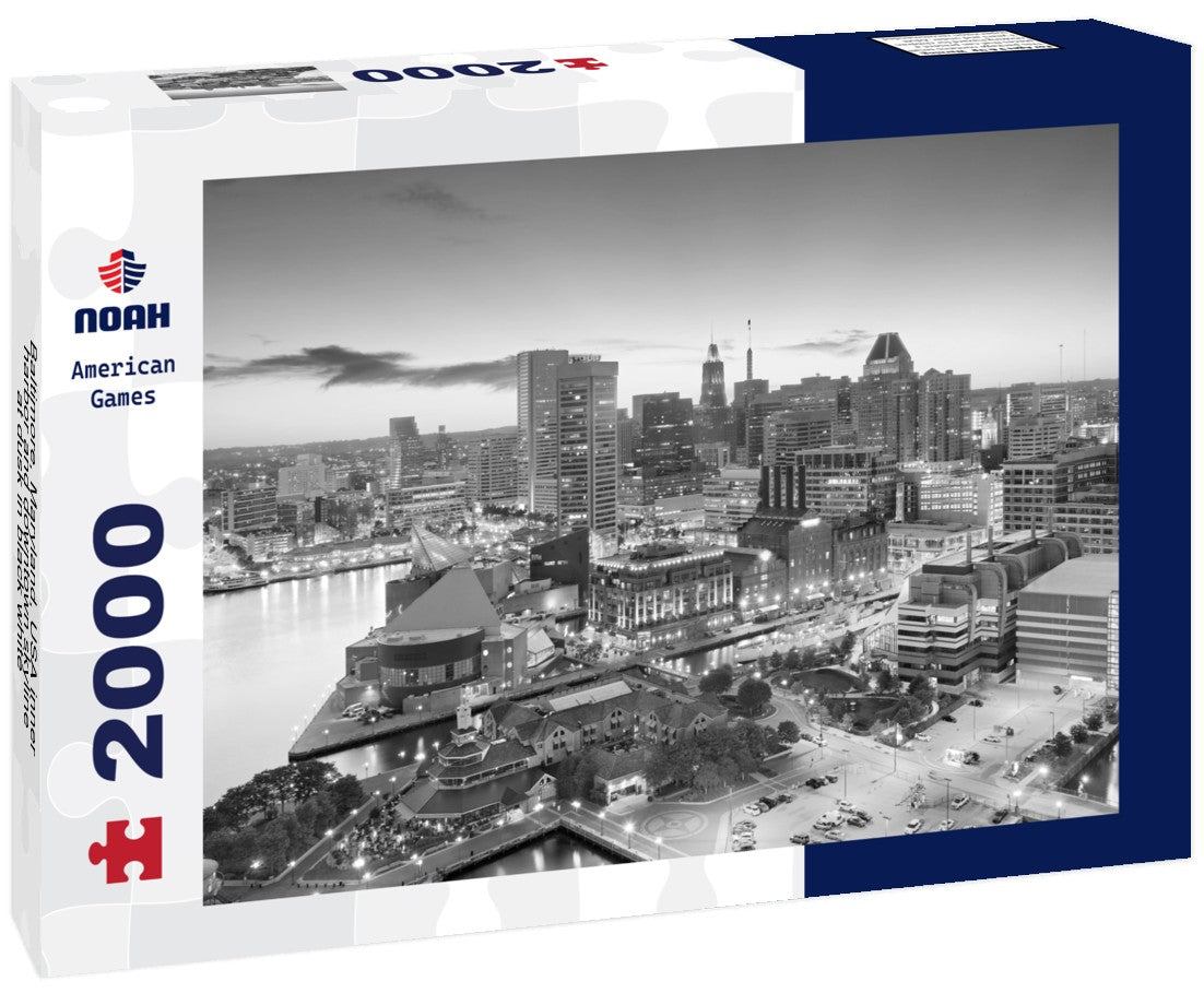 Baltimore, Maryland, USA inner harbor and downtown skyline at dusk 2000pc PuzzleBlack and White