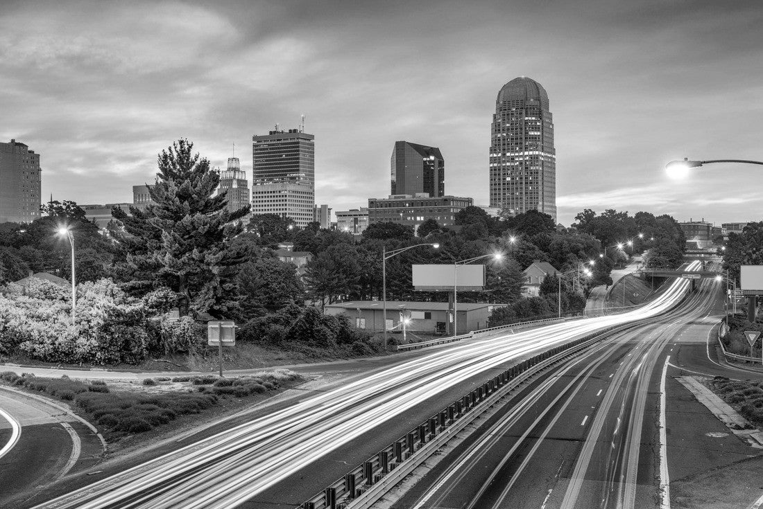 Winston-Salem, North Carolina, USA skyline and highway 2000pc PuzzleBlack and White