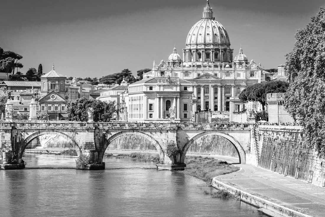 Rome, Italy. Vatican dome of St. Peter's Basilica (Italian: San Pietro) and Sant'Angelo Bridge, over the Tiber River 2000pc PuzzleBlack and White
