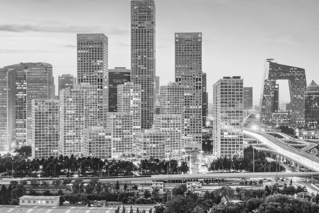 Noah Jigsaw Puzzle Beijing, China modern financial district skyline at dusk in black white 2000 pieces
