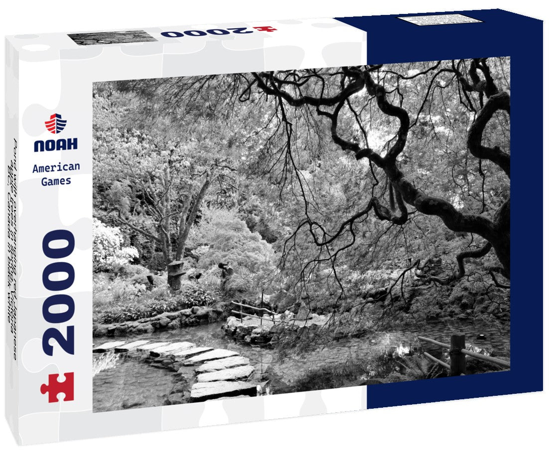 Pond with overhanging red Japanese apple trees in spring, Victoria, BC, Canada 2000pc PuzzleBlack and White
