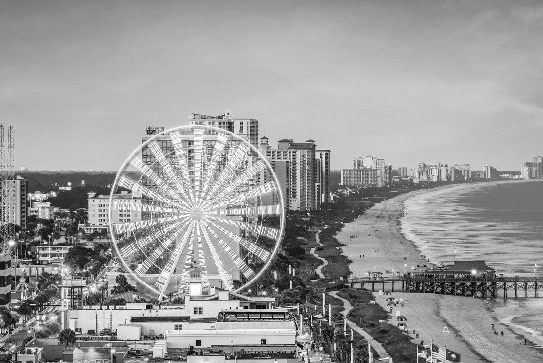 Noah Jigsaw Puzzle Myrtle Beach, South Carolina, USA city skyline in black white 2000 pieces