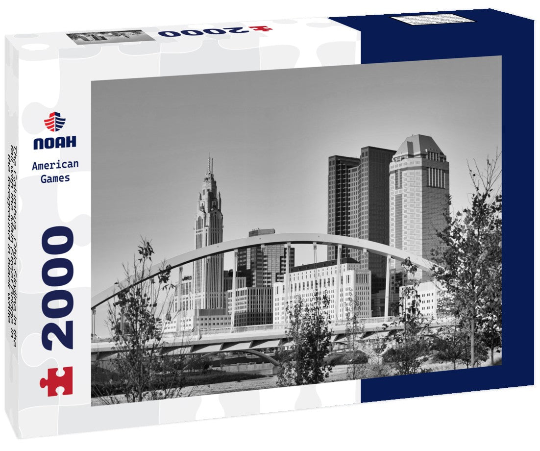 The Columbus, Ohio Skyline in the fall with the Main Street Bridge in the foreground 2000pc PuzzleBlack and White