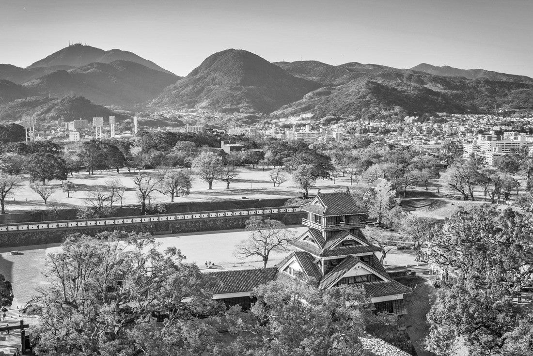 Kumamoto Castle Turret and the landscape of Kumamoto, Japan in autumn 2000pc PuzzleBlack and White
