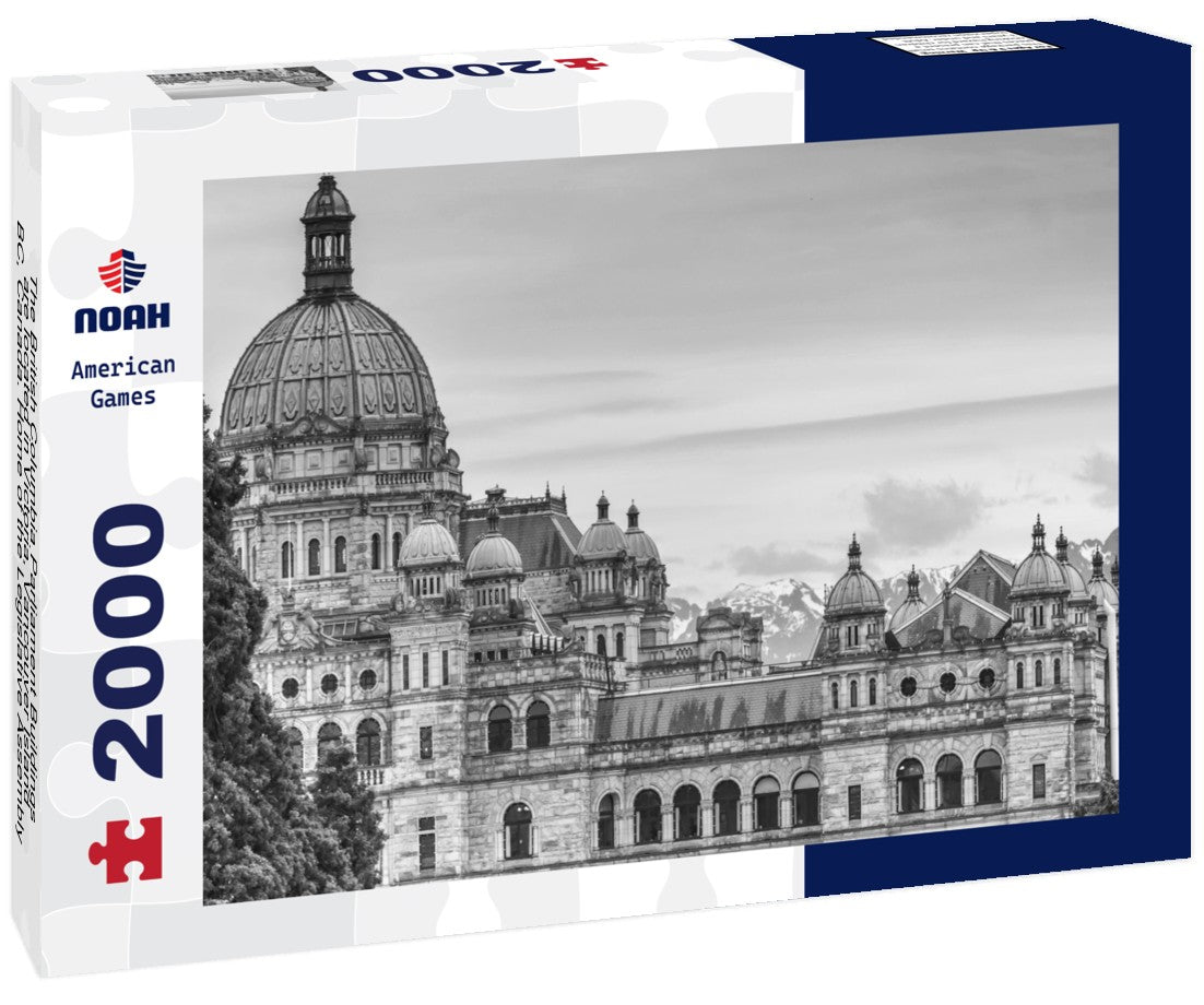 The British Columbia Parliament Buildings are located in Victoria, Vancouver Island, BC, Canada. Home of the Legislative Assembly of British Columbia 2000pc PuzzleBlack and White