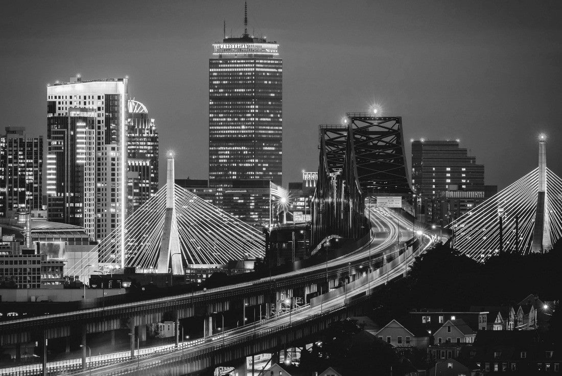 Noah Jigsaw Puzzle Boston skyline at night in black white 2000 pieces