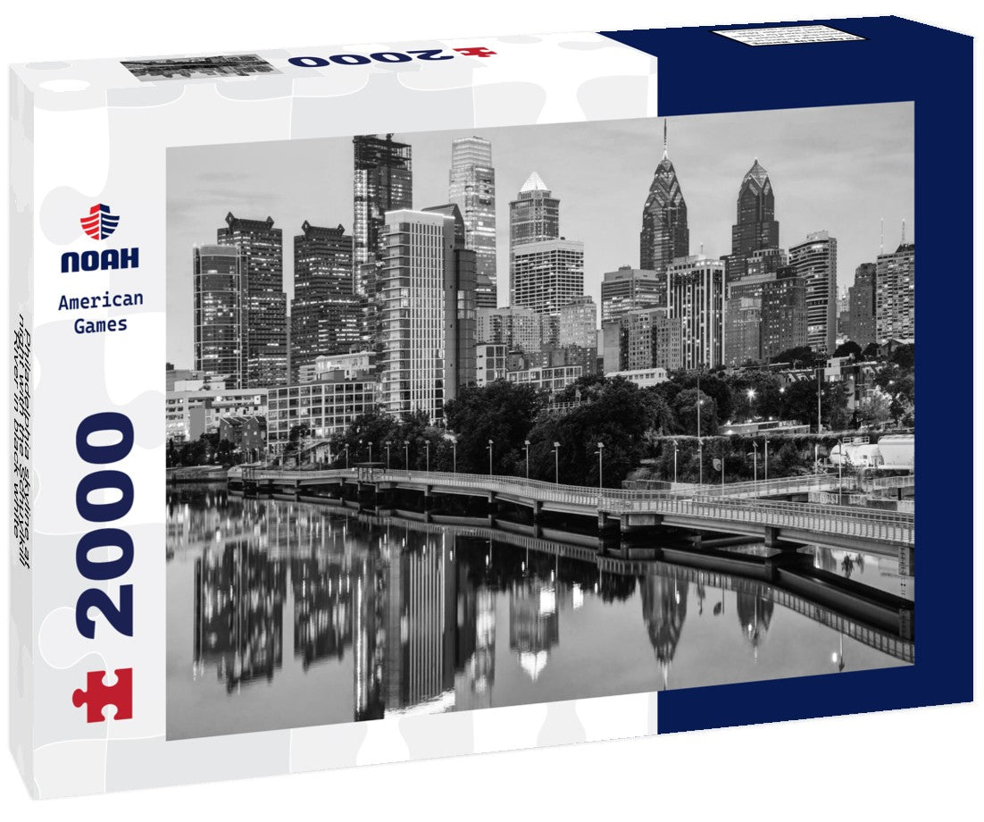 Philadelphia skyline at night with the Schuylkill River 2000pc PuzzleBlack and White