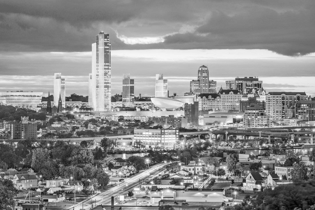 Noah Jigsaw Puzzle Albany, New York, USA city skyline at twilight in black white 2000 pieces