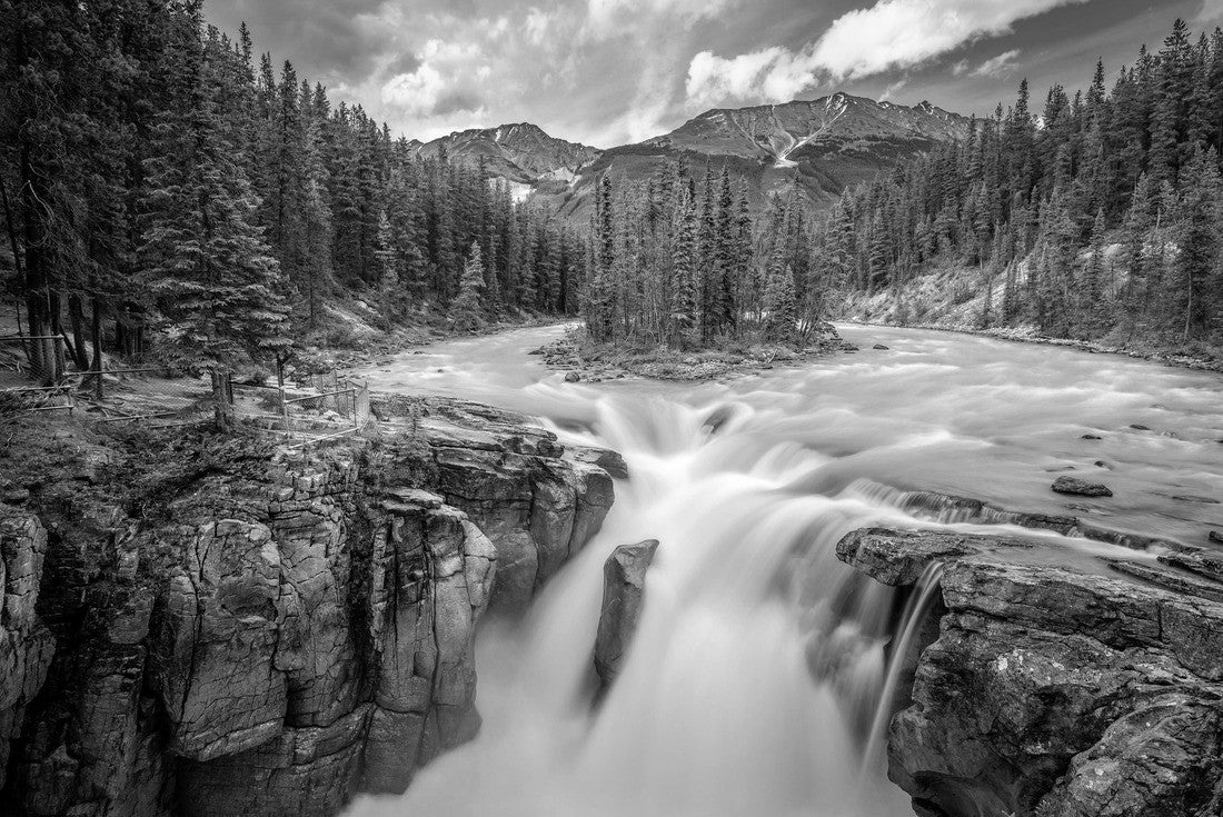 Upper Sunwapta Falls in Jasper National Park, Canada. The water comes from the Athabasca Glacier 2000pc PuzzleBlack and White