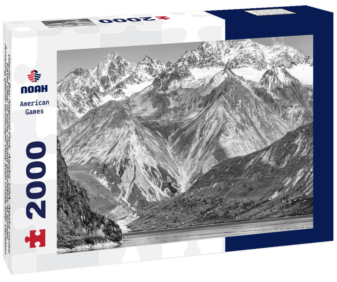 Glacier Bay National Park, Alaska, USA. Alaska cruise travel view of snow capped mountains at sunset. Amazing glacial landscape view from cruise ship vacation showing snowy mountain peaks 2000pc PuzzleBlack and White