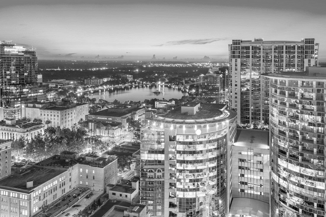 Orlando, Florida, USA aerial cityscape towards Eola Lake 2000pc PuzzleBlack and White