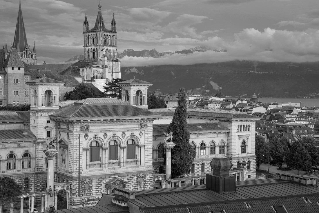 City of Lausanne. Cityscape of downtown Lausanne, Switzerland during twilight blue hour 2000pc PuzzleBlack and White