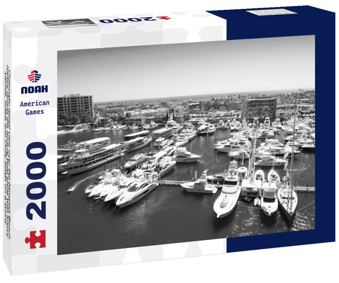 Cinematic aerial view over the Newport Beach harbor during the annual boat show with luxury yachts, boats and Duffy boats on a sunny blue sky day 2000pc PuzzleBlack and White
