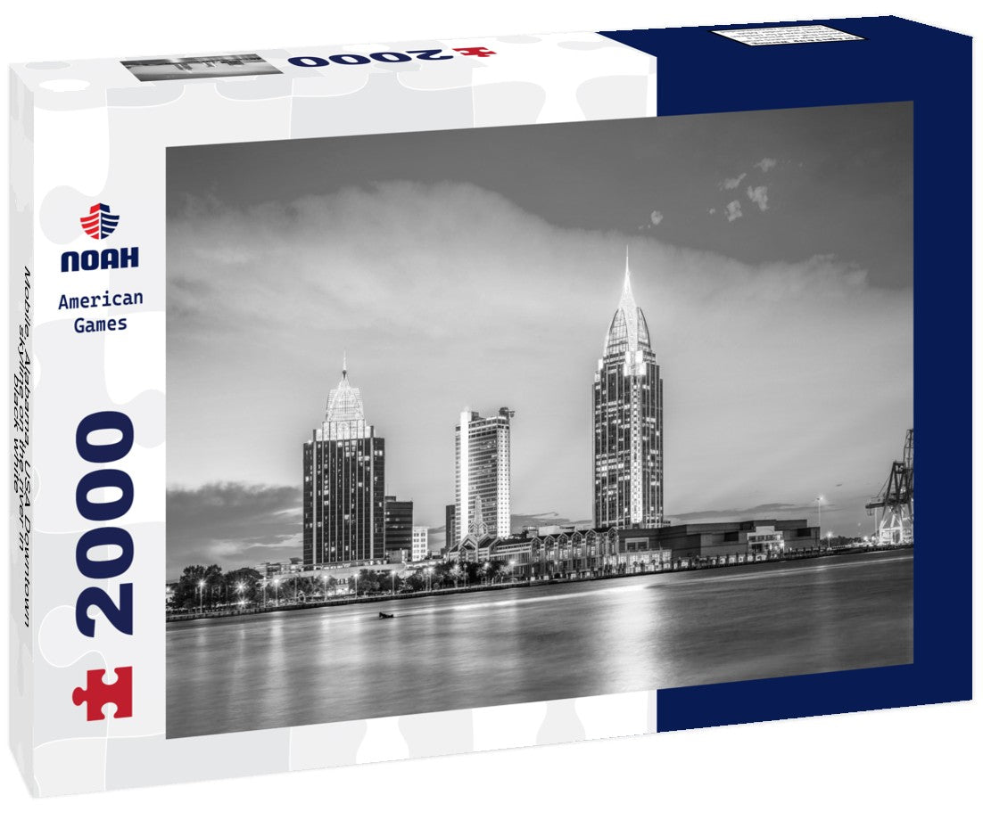 Mobile, Alabama, USA Downtown skyline on the river 2000pc PuzzleBlack and White