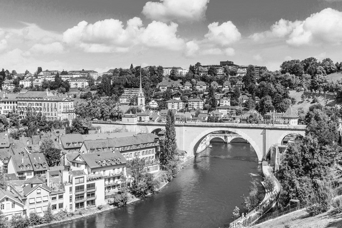 Bern, Switzerland. View of the old city center and the Nydeggbrücke bridge over the Aare 2000pc PuzzleBlack and White