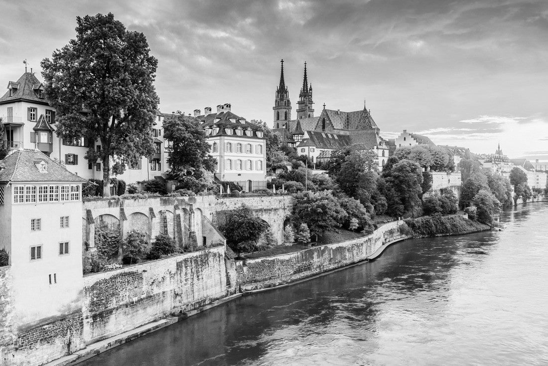 Basel, Switzerland. Old town with red Stone-Munster cathedral on the Rhine 2000pc PuzzleBlack and White