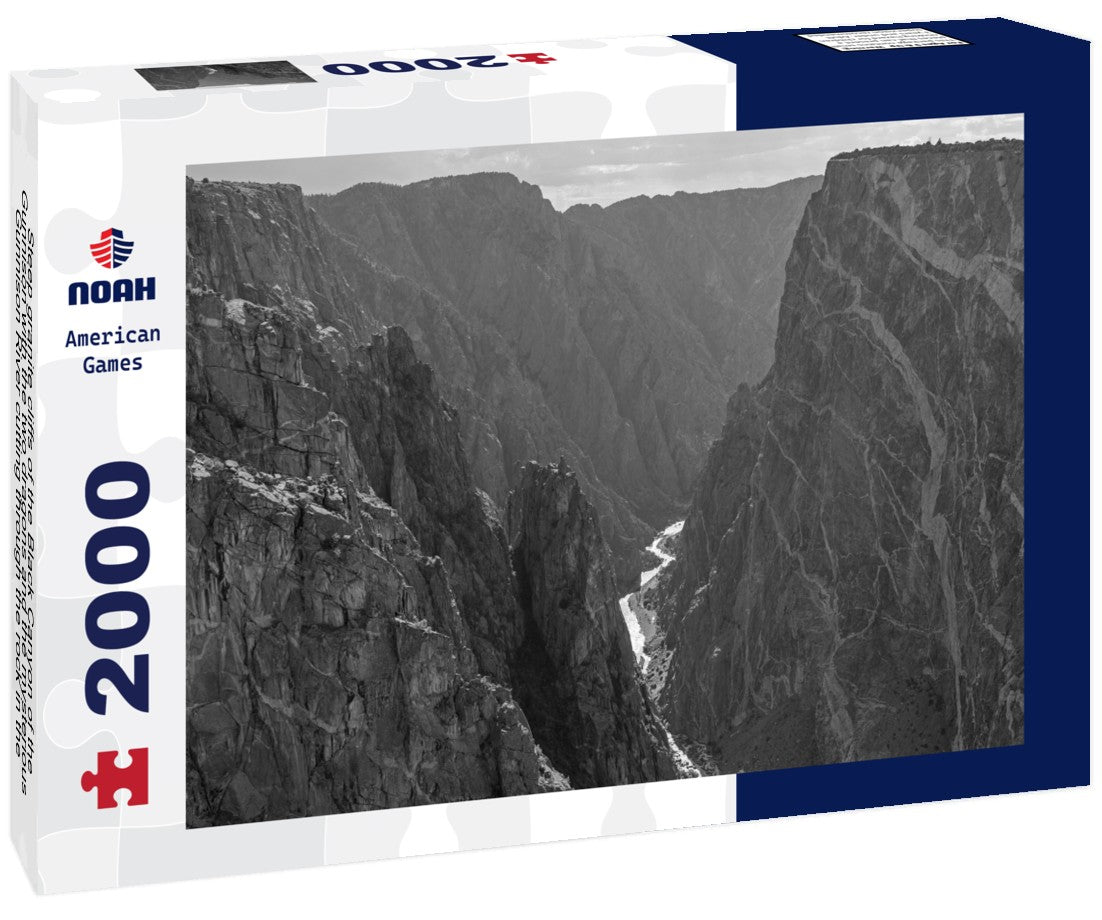 Steep granite cliffs of the Black Canyon of the Gunnison with the two dragons and the mysterious Gunnison River cutting through the rock in the valley, Colorado, USA 2000pc PuzzleBlack and White
