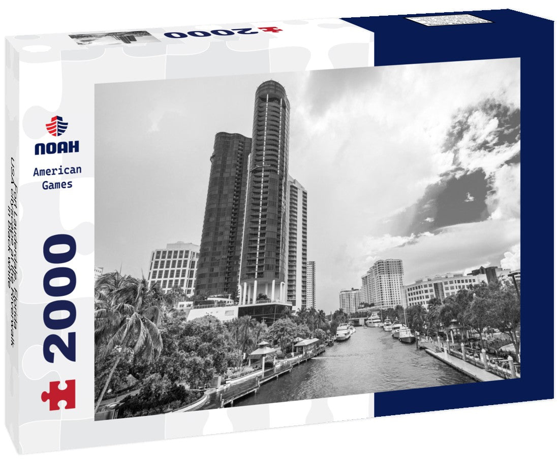 Fort Lauderdale, Florida, USA cityscape at the Riverwalk 2000pc PuzzleBlack and White