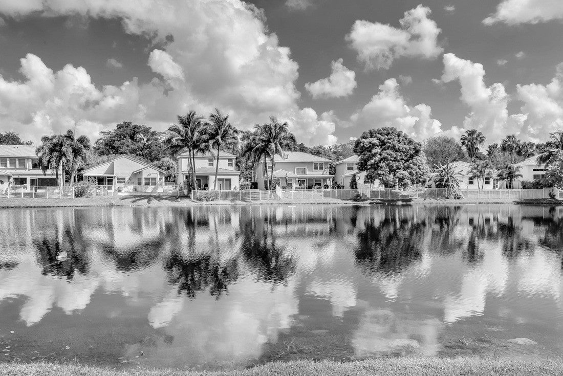 Noah Jigsaw Puzzle Coconut Creek FL: View of a lake and surrounding homes in black white 2000 pieces