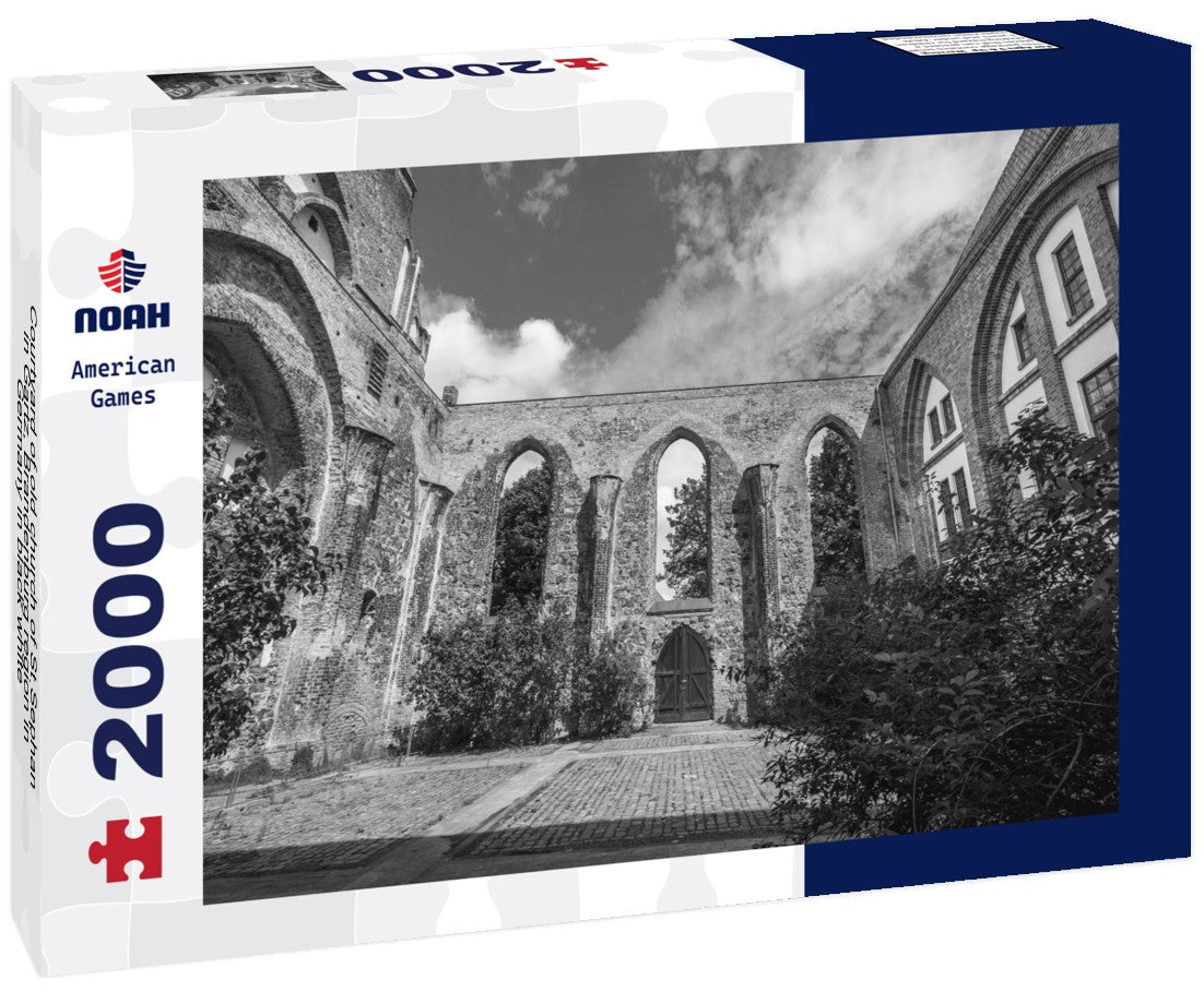 Courtyard of old church of St Sephan in Gartz, Brandenburg region in Germany 2000pc PuzzleBlack and White