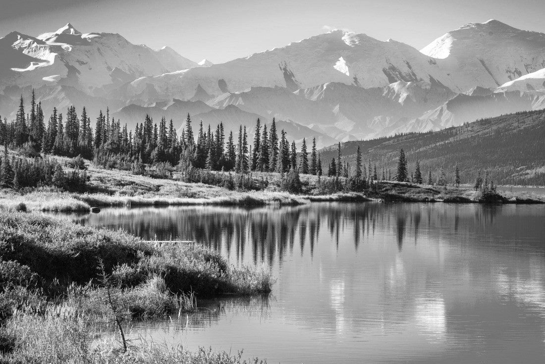 Noah Jigsaw Puzzle Denali National Park and Wonder Lake with mountain backdrop in black white 2000 pieces