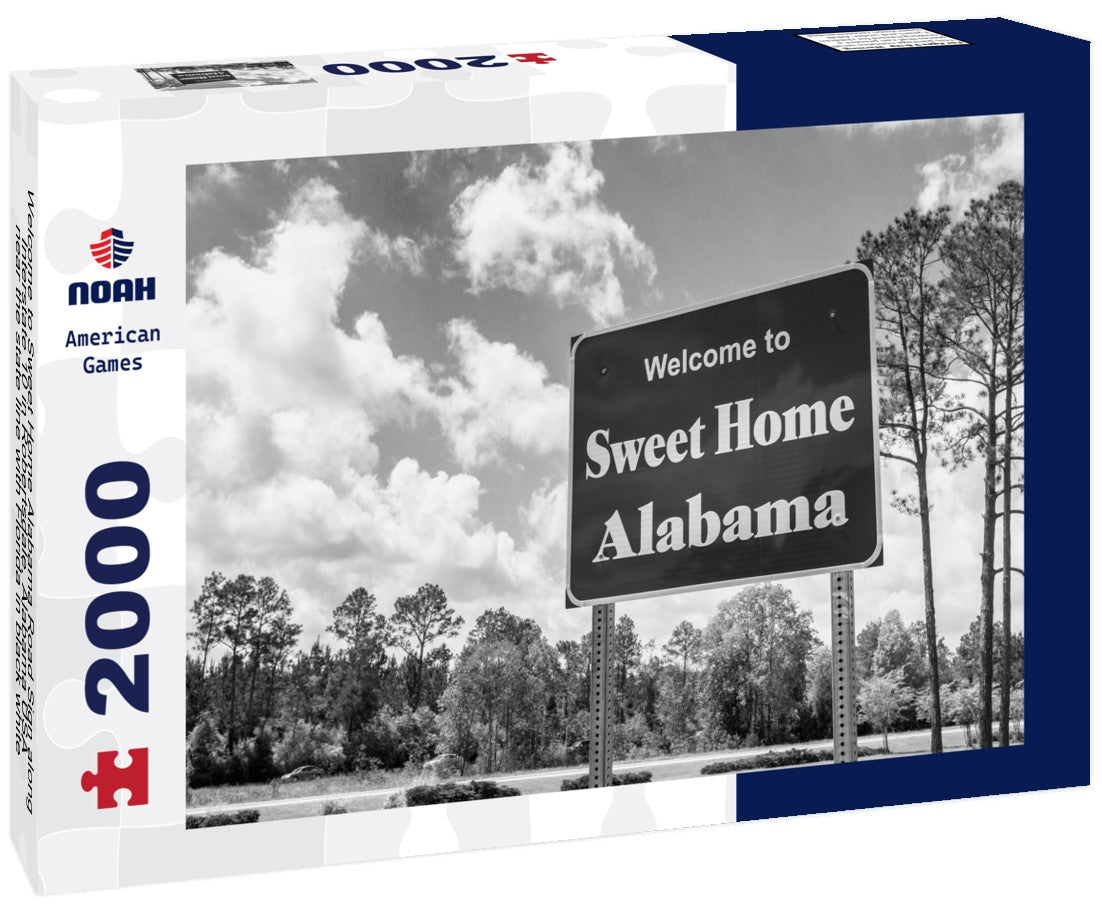 Welcome to Sweet Home Alabama Road Sign along Interstate 10 in Robertsdale, Alabama USA, near the state line with Florida 2000pc PuzzleBlack and White