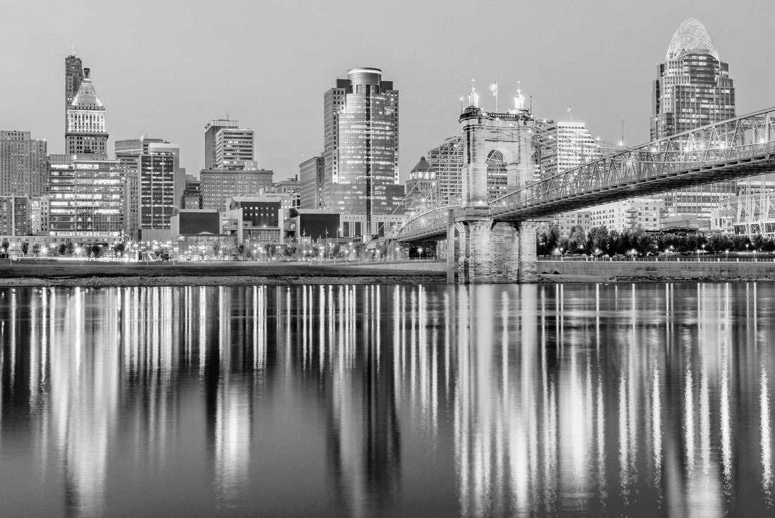 Noah Jigsaw Puzzle Cincinnati, Ohio, USA downtown skyline on the Ohio River in black white 2000 pieces