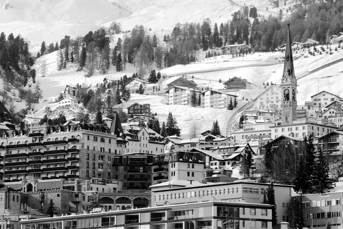 Luxurious alpine resort of St. Moritz, Switzerland 2000pc PuzzleBlack and White