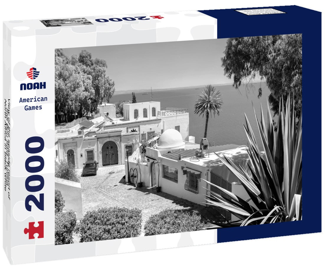 the seaside resort of Sidi Bou Said. Tunisia, North Africa 2000pc PuzzleBlack and White