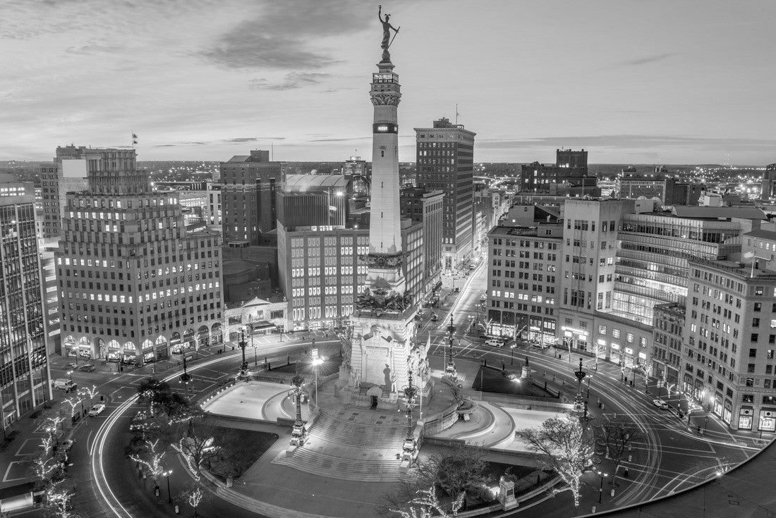 Noah Jigsaw Puzzle Indianapolis, Indiana, USA skyline over Monument Circle in black white 2000 pieces