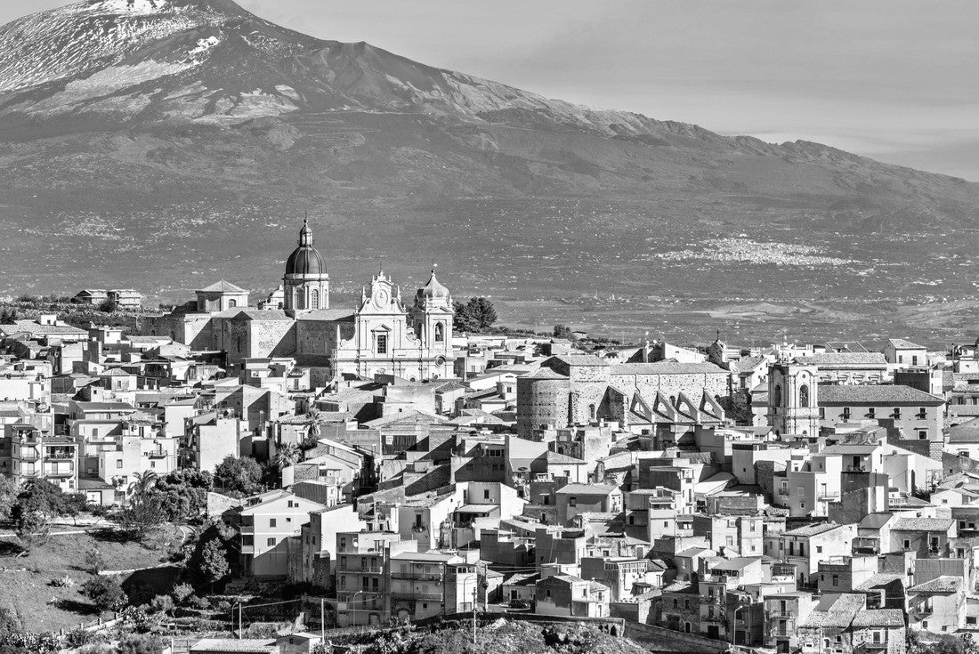Militello in Val di Catania with Mount Etna in the background - Sicily, Southern Italy 2000pc PuzzleBlack and White