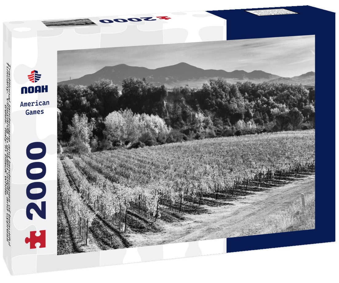 Traditional landscape and landscapes of beautiful Tuscany. Vineyards in golden colors and cypress trees. Italy 2000pc PuzzleBlack and White