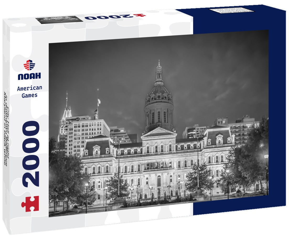 City Hall at night, in downtown Baltimore, Maryland 2000pc PuzzleBlack and White