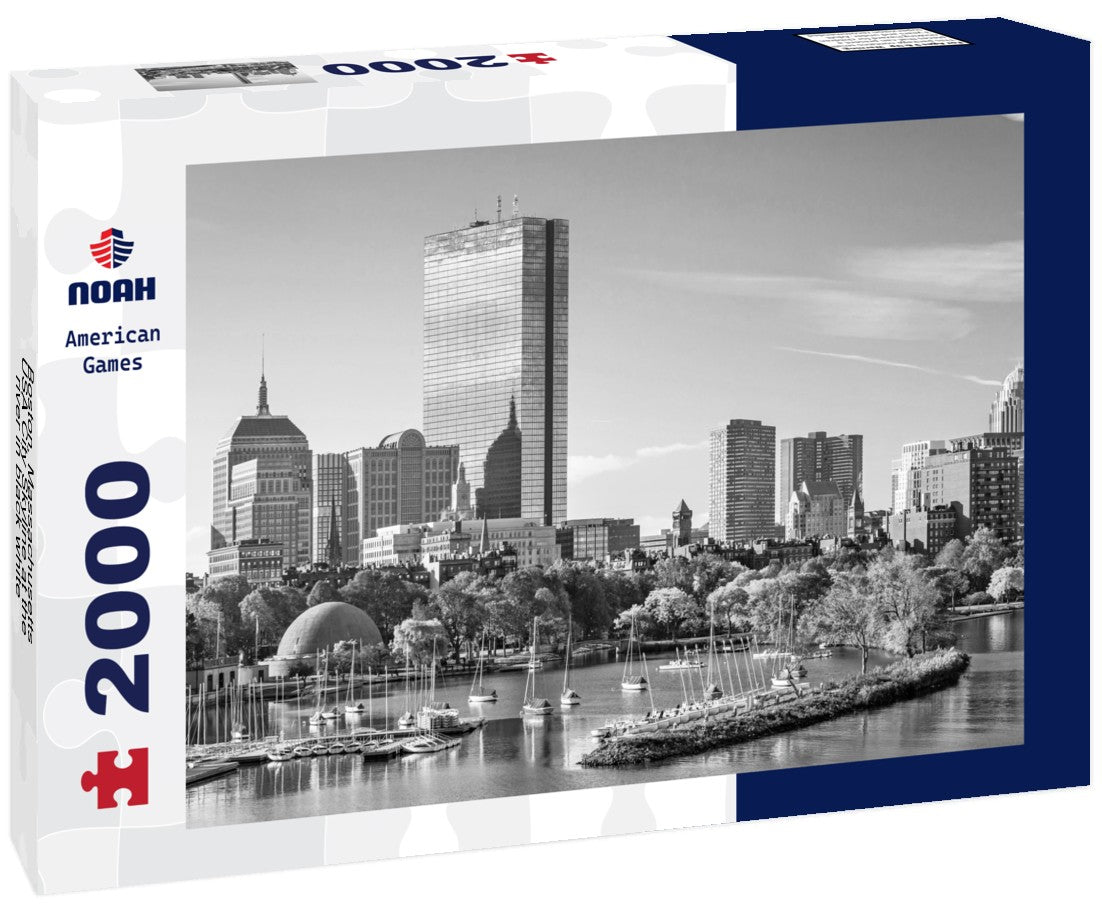 Noah Jigsaw Puzzle Boston, Massachusetts, USA City Skyline at the river in black white 2000 pieces