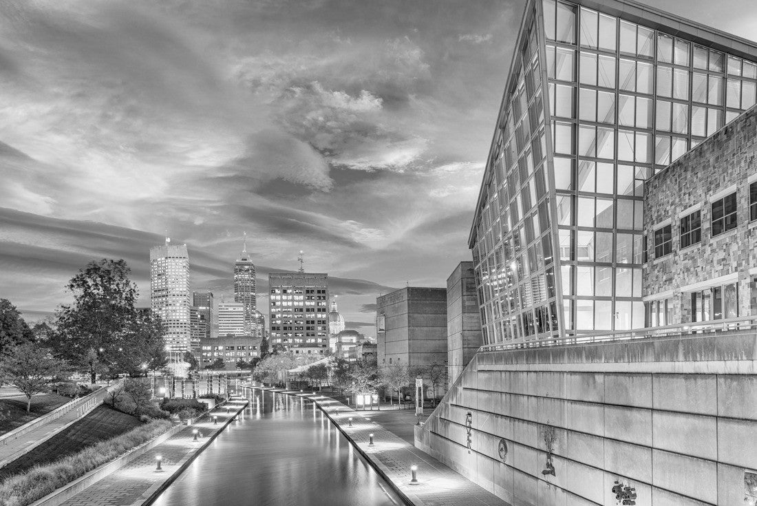 Noah Jigsaw Puzzle Indianapolis, Indiana, USA skyline and canal in black white 2000 pieces