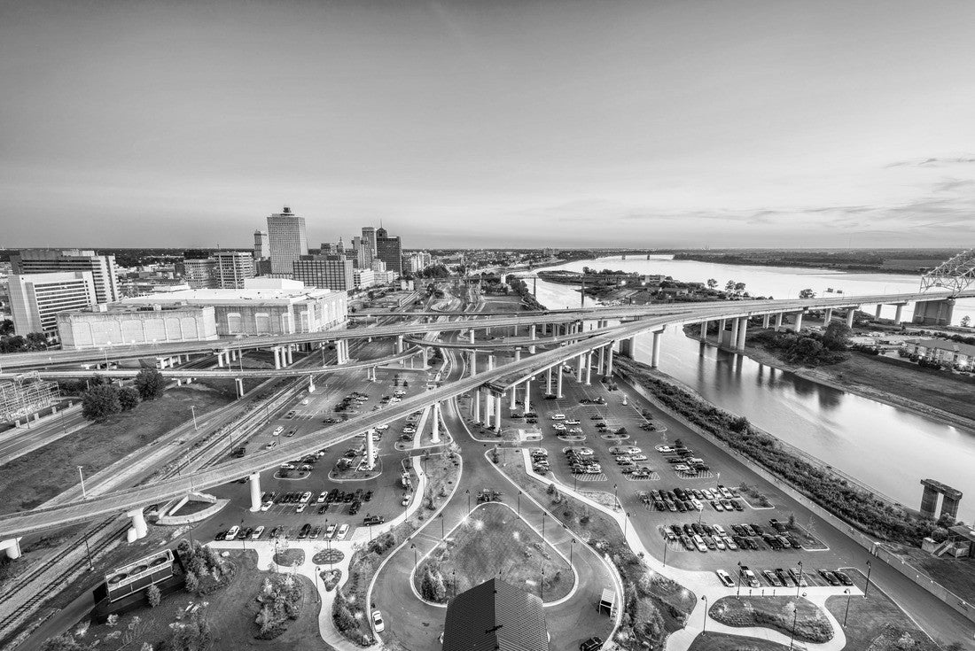 Memphis, Tennessee, USA aerial skyline view with downtown and Mud Island 2000pc PuzzleBlack and White