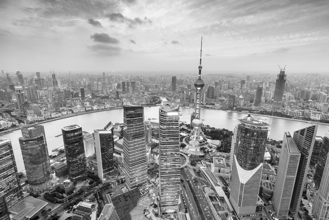 Noah Jigsaw Puzzle Shanghai, China aerial cityscape over the Pudong District in black white 2000 pieces