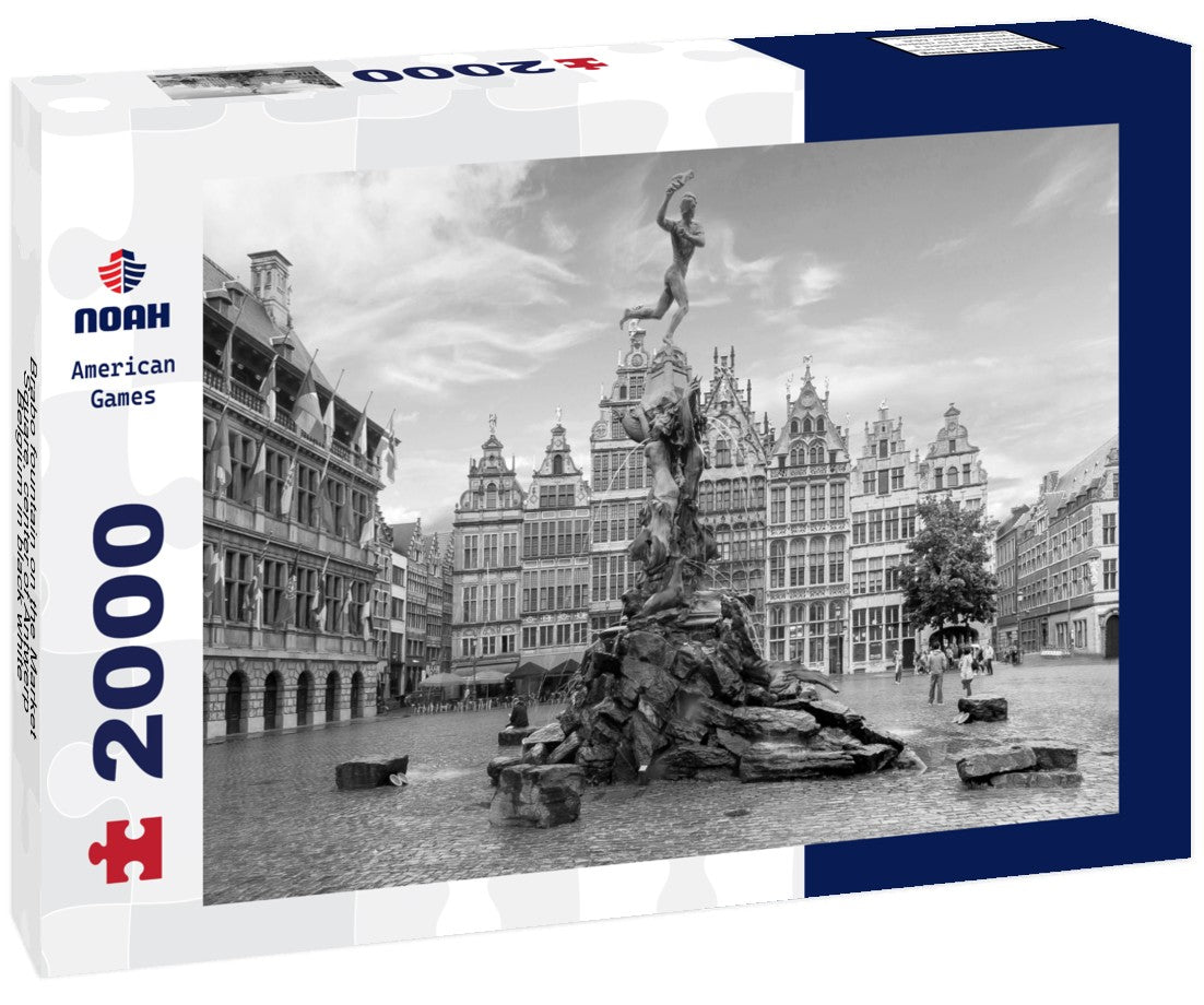 Noah Jigsaw Puzzle Brabo fountain on the Market Square, center of Antwerp, Belgium in black white 2000 pieces