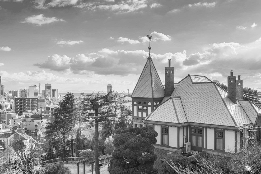 Kobe, Japan at the historic Kitano District houses and downtown skyline 2000pc PuzzleBlack and White
