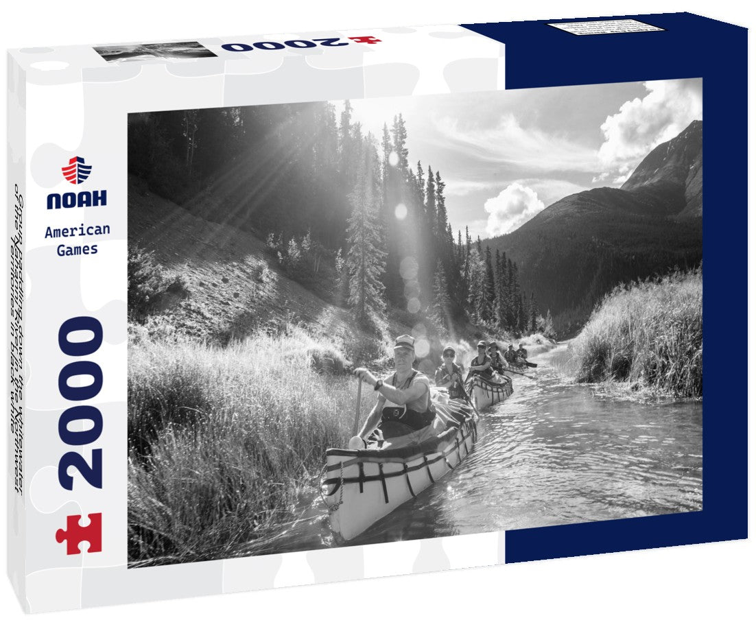 Group paddling down the whitewater of the Nahanni River in the Northwest Territories 2000pc PuzzleBlack and White