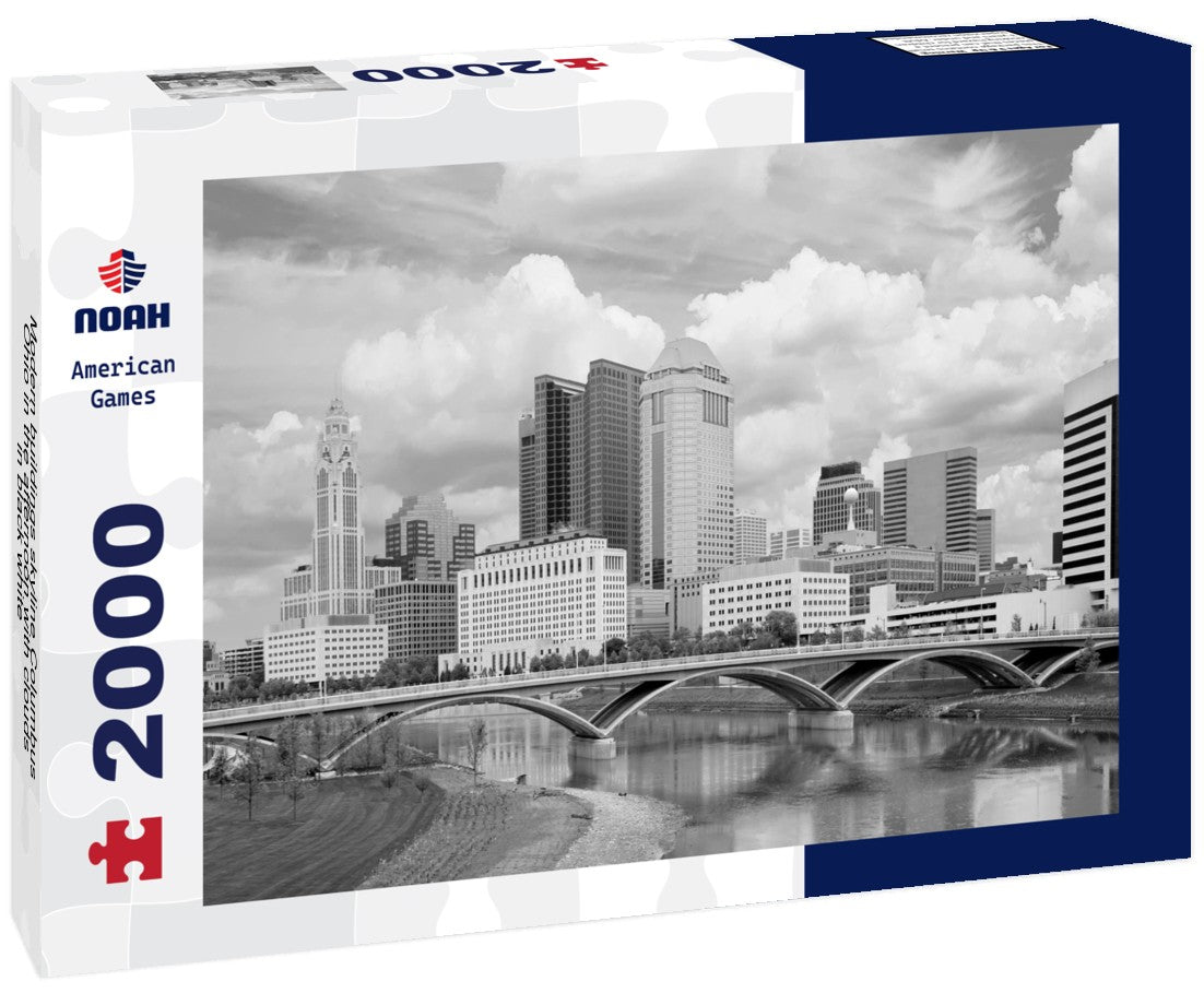 Modern buildings skyline Columbus Ohio in the afternoon with clouds 2000pc PuzzleBlack and White